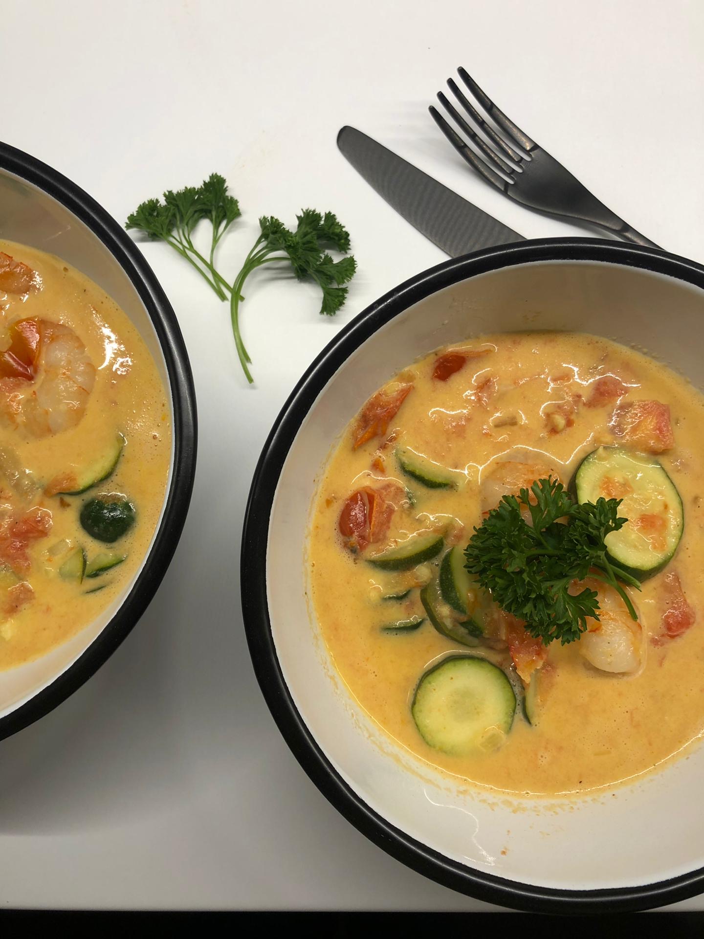 Crevettes au gingembre et lait de coco