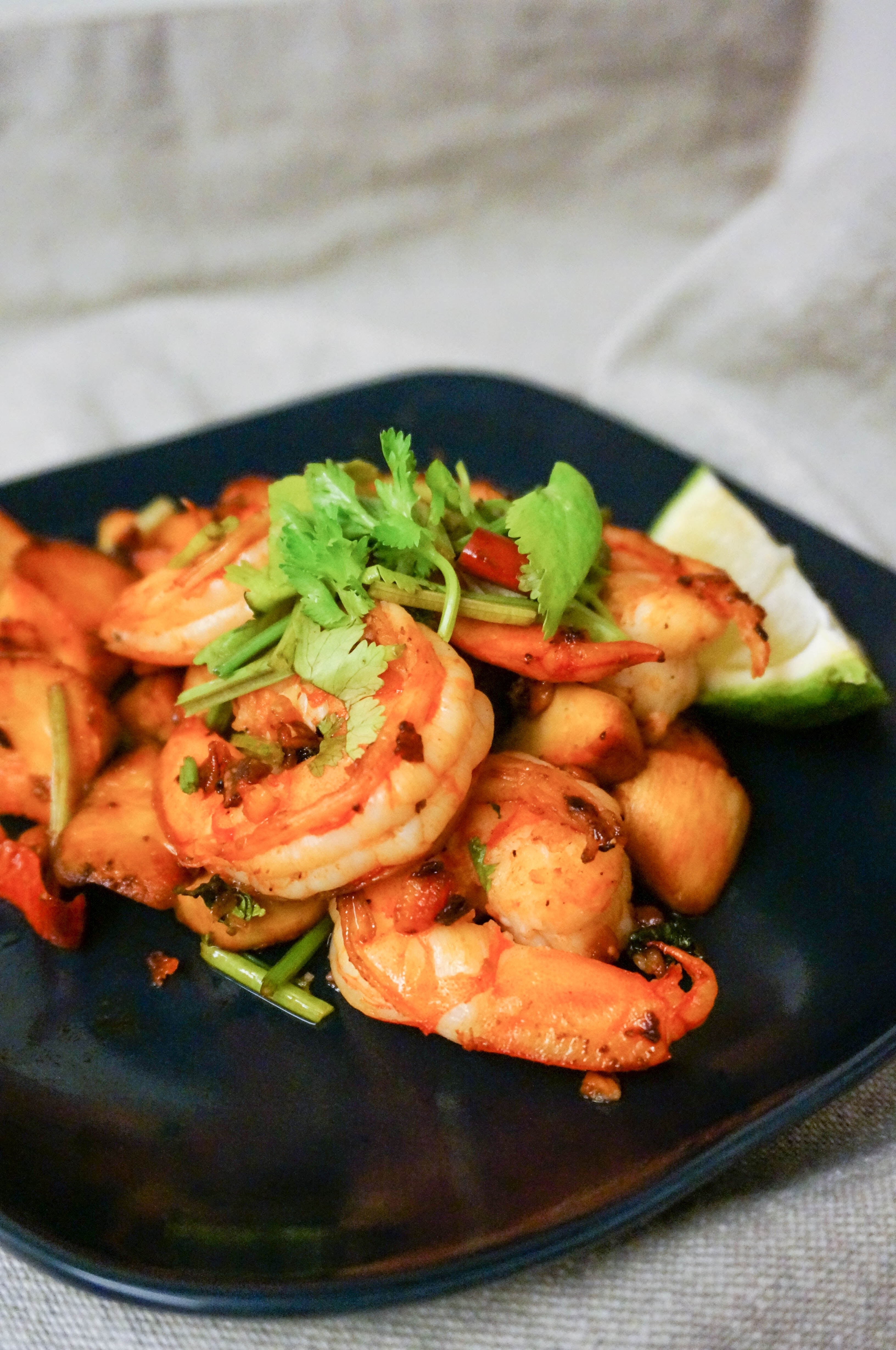 Crevettes au citron vert et coriandre